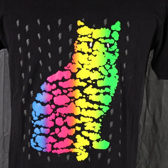 Retro Grpahic T-shirt - Puffer Rainbow Neon Cat - Men's Large - Picture 2 of 10